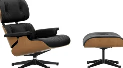 Relaxfauteuils|Leren Fauteuils-Vitra Eames Lounge Chair & Hocker Nero, Naturel