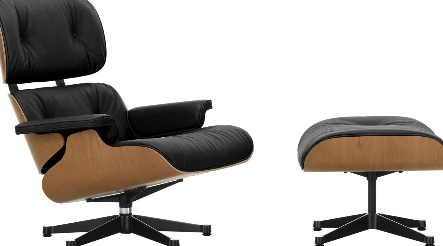 Relaxfauteuils|Leren Fauteuils-Vitra Eames Lounge Chair & Hocker Nero, Naturel