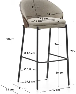 Stoffen Barkrukken-Kave Home Eamy Hoog Barstoel Bruin