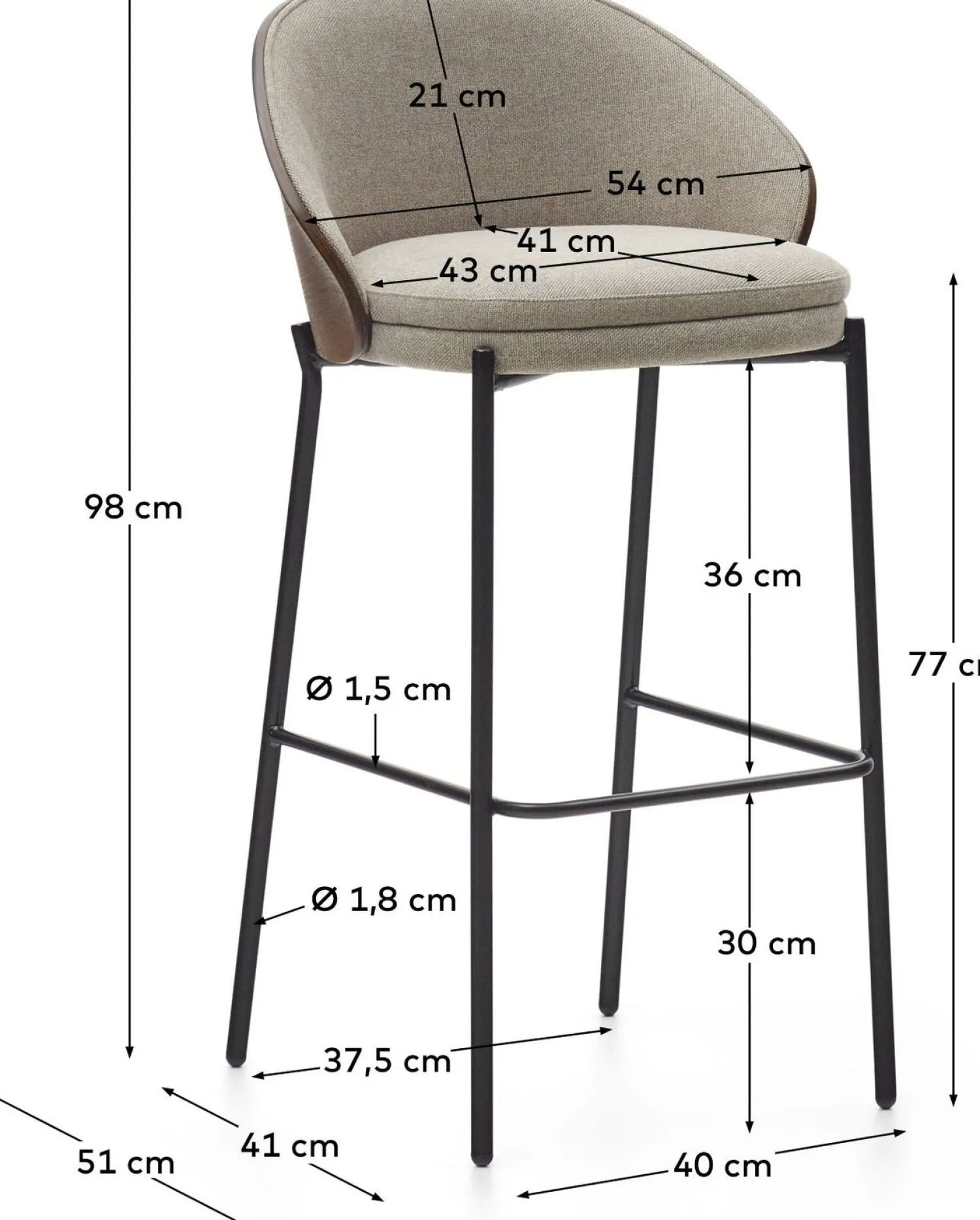 Stoffen Barkrukken-Kave Home Eamy Hoog Barstoel Bruin