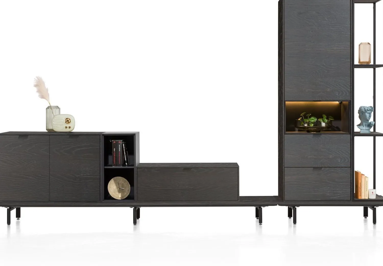Boekenkasten-XOOON Elements 3-niches Boekenkast Onyx