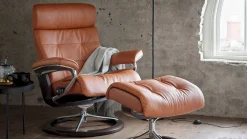 Leren Fauteuils|Relaxfauteuils-Stressless Erik L Relaxfauteuil + Hocker Black