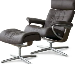 Leren Fauteuils|Relaxfauteuils-Stressless Erik L Relaxfauteuil + Hocker Black