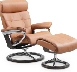 Leren Fauteuils|Relaxfauteuils-Stressless Erik M Relaxfauteuil + Hocker Cognac
