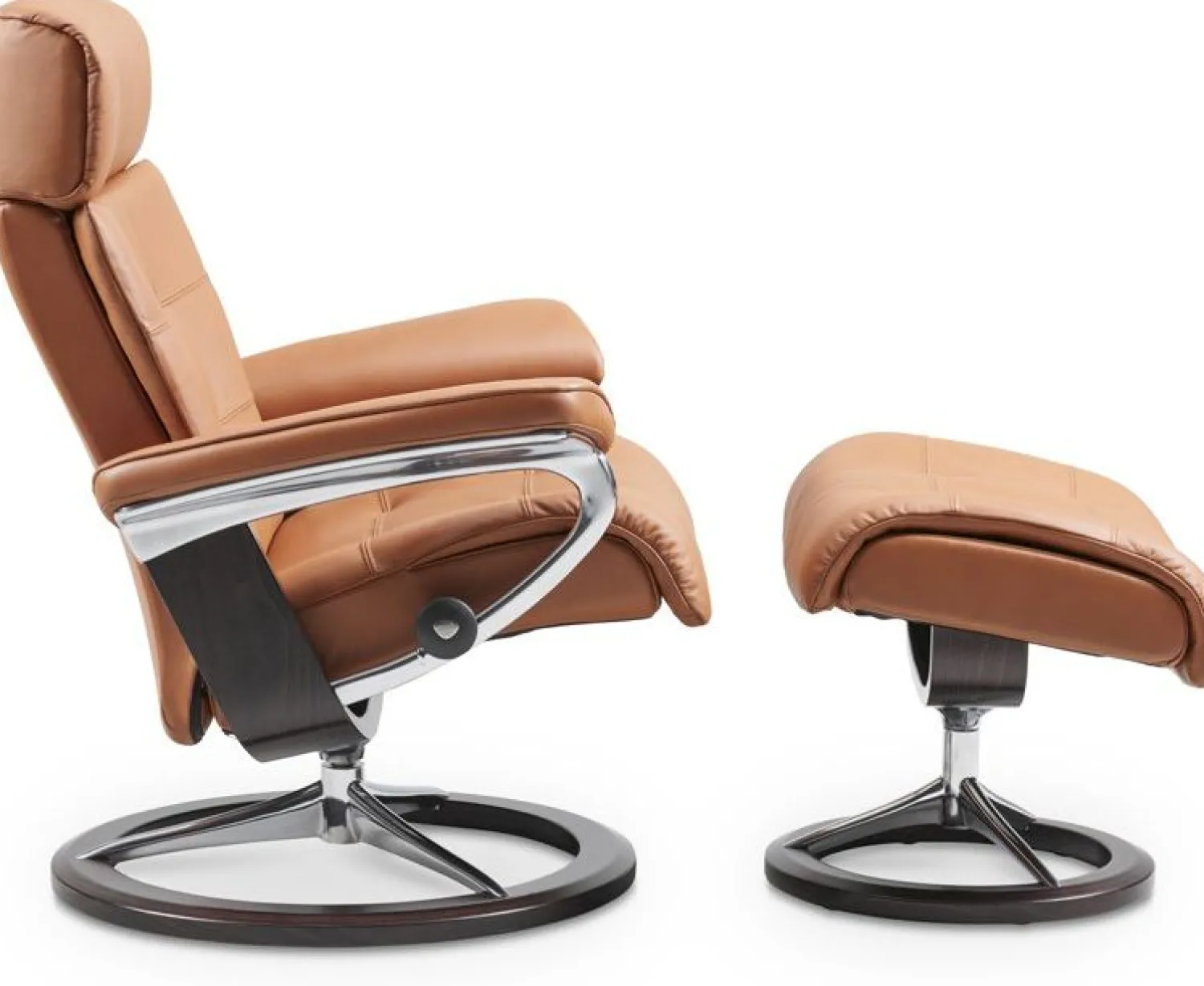 Leren Fauteuils|Relaxfauteuils-Stressless Erik M Relaxfauteuil + Hocker Cognac