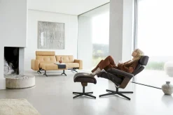Leren Fauteuils|Relaxfauteuils-Stressless Erik M Relaxfauteuil + Hocker Cognac