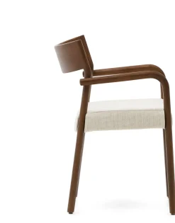 Eetkamerstoelen Met Armleuning-Kave Home Falconera Armstoel Beige, Walnoot