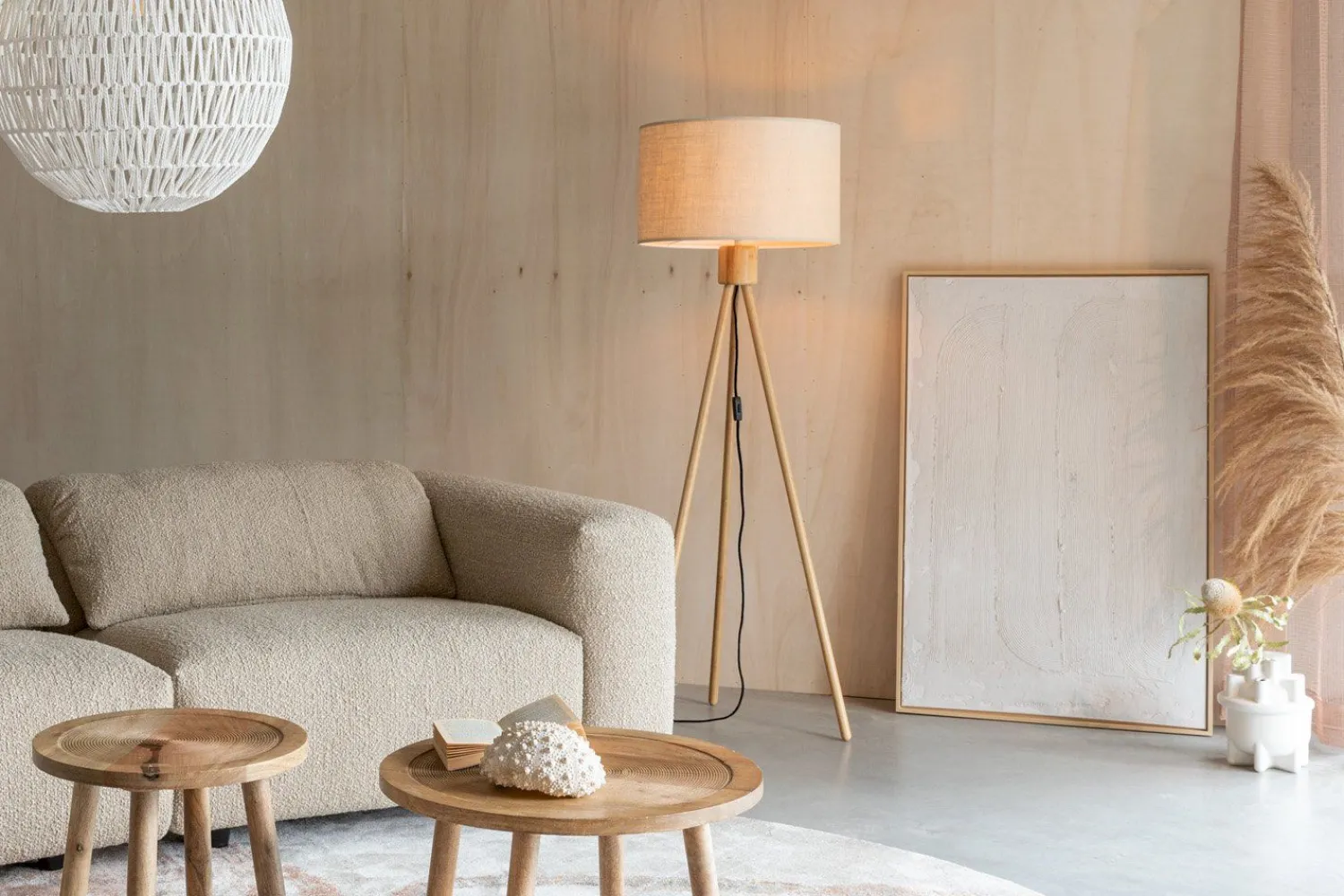 Houten Vloerlampen|Vloerlampen-Zuiver Fan Bamboo Vloerlamp Naturel