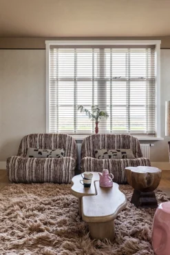 Vloerkleden|Wollen Vloerkleden-HKLIVING Fluffy Square Vloerkleed Natural, Roze