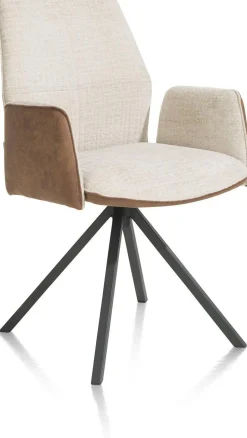 Eetkamerstoelen Met Armleuning-XOOON Franky Draaibaar Eetkamerstoel Cognac, Ecru
