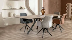 Eetkamerstoelen Met Armleuning-XOOON Franky Draaibaar Eetkamerstoel Cognac, Ecru