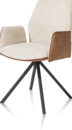 Eetkamerstoelen Met Armleuning-XOOON Franky Draaibaar Eetkamerstoel Cognac, Ecru