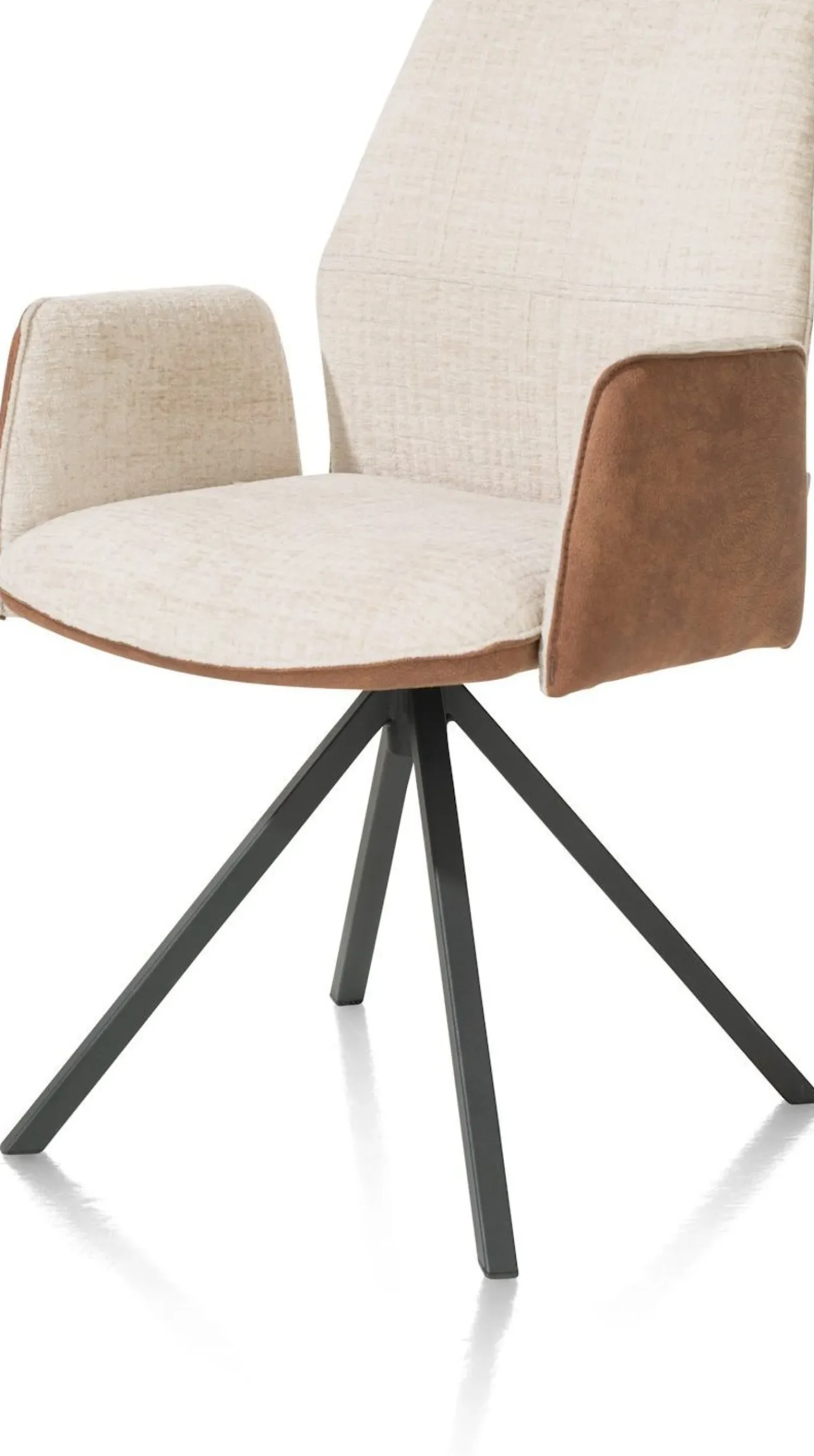 Eetkamerstoelen Met Armleuning-XOOON Franky Draaibaar Eetkamerstoel Cognac, Ecru