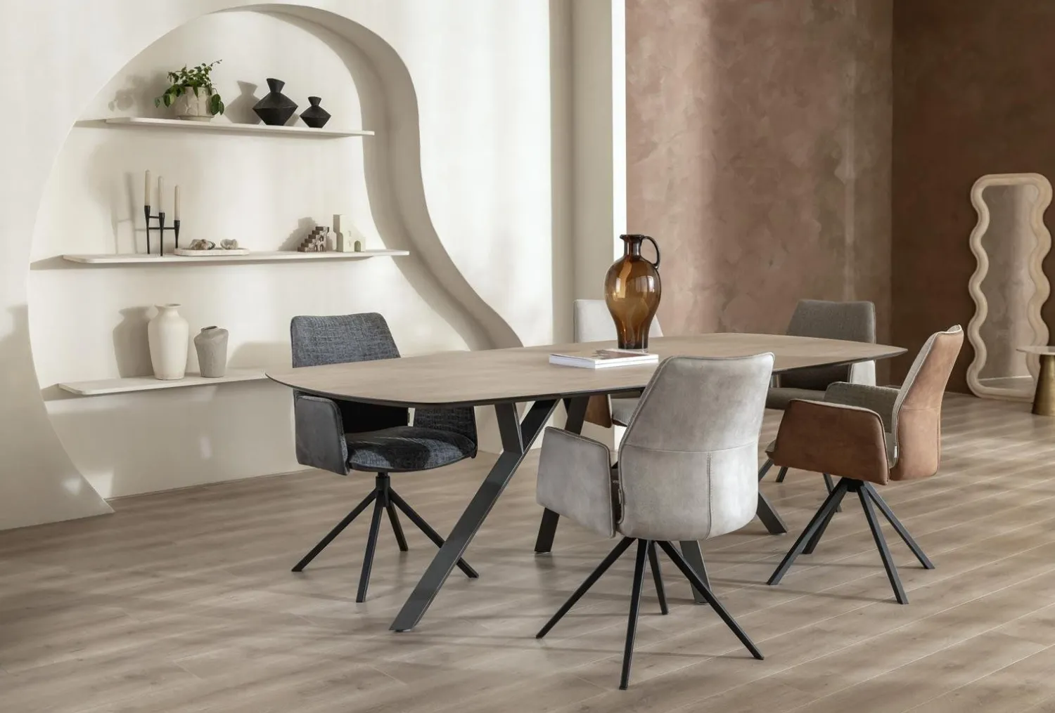 Eetkamerstoelen Met Armleuning-XOOON Franky Vast onderstel Eetkamerstoel Kiezel