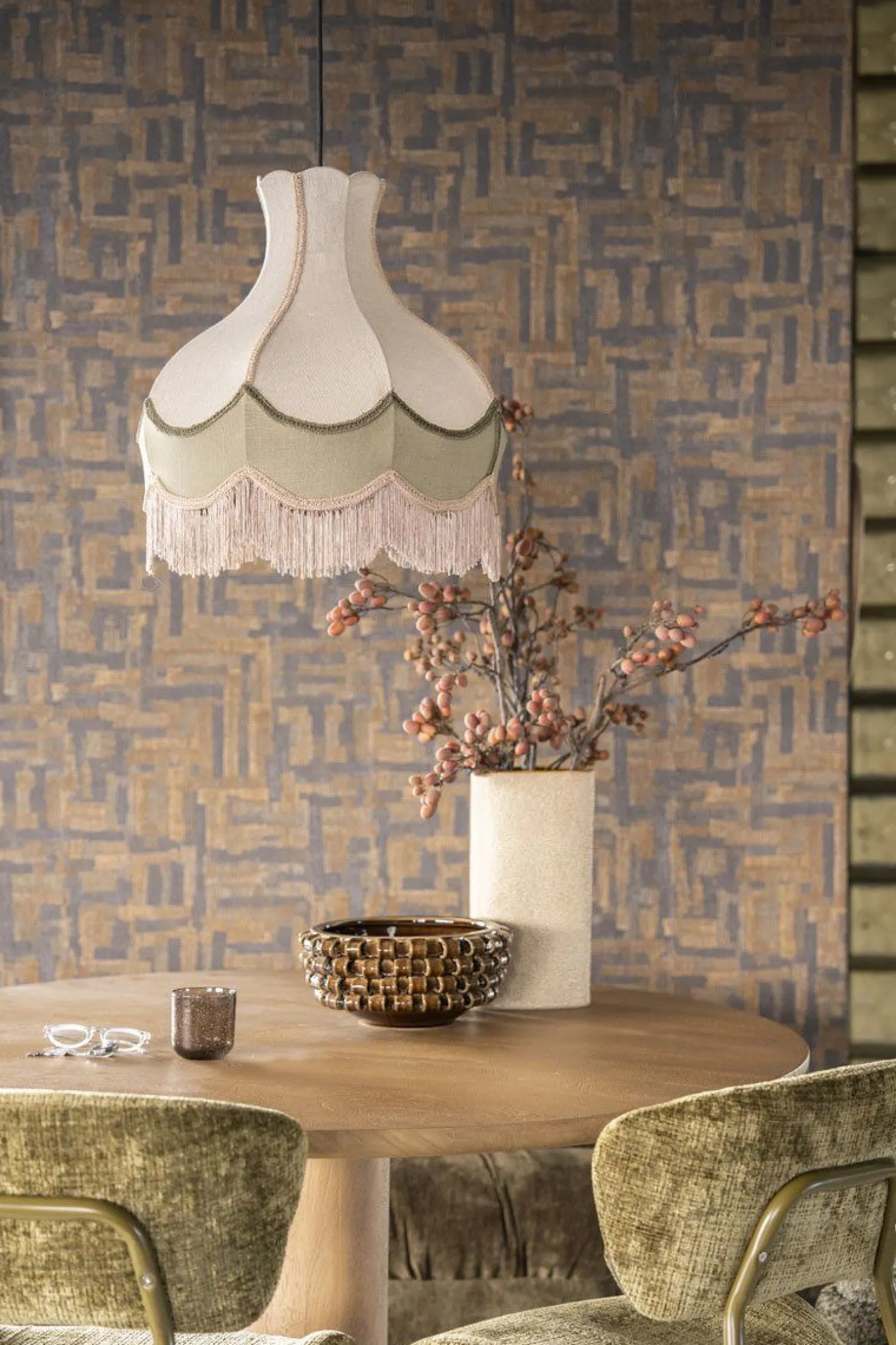 Hanglampen|Hanglampen-By Boo Fringaloo Hanglamp Naturel, Groen, Roze