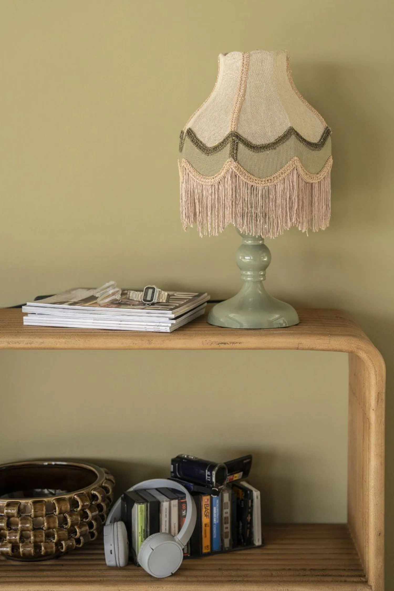 Tafellampen|Tafellampen-By Boo Fringaloo Tafellamp Naturel, Groen, Roze