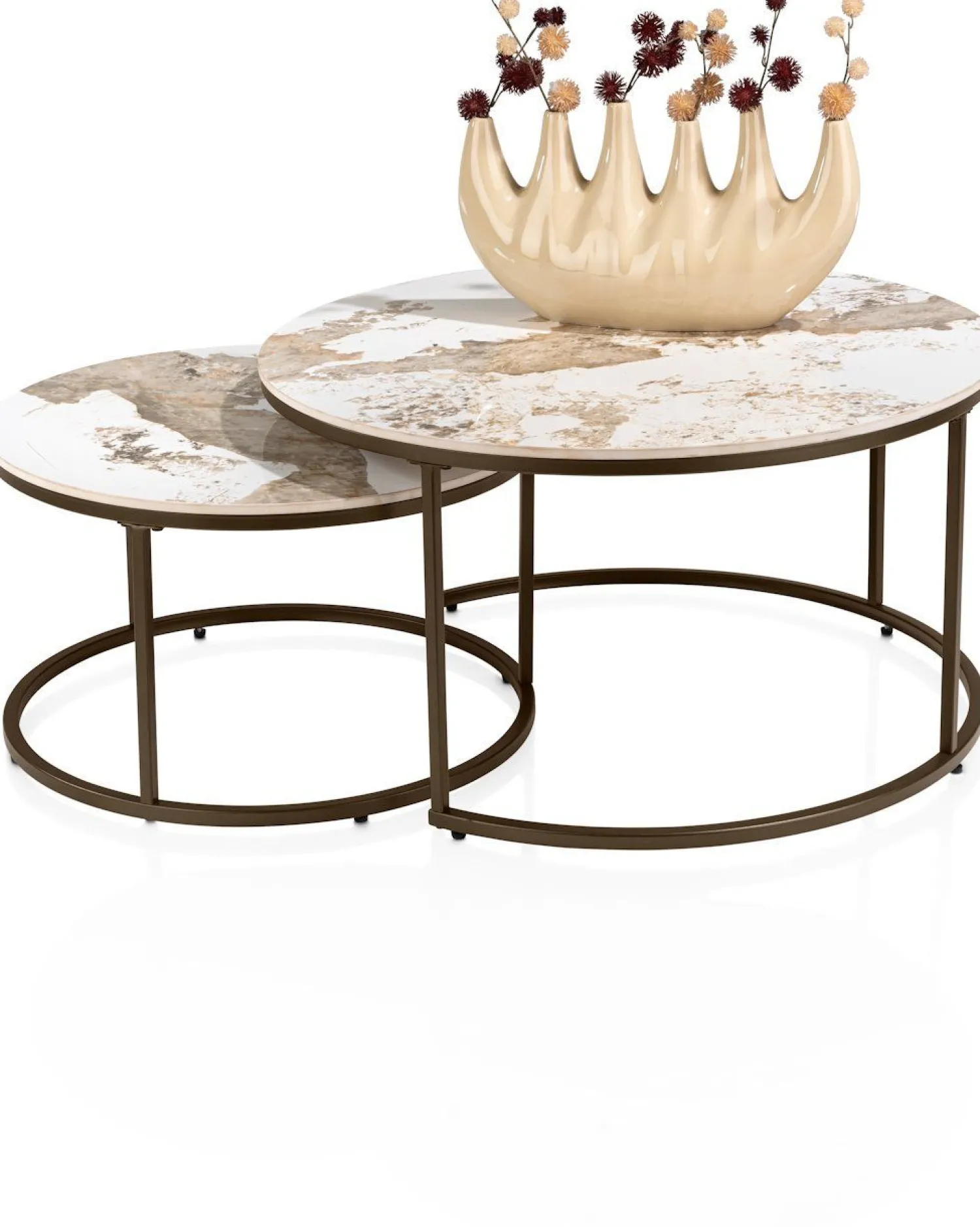 Ronde Salontafels-Henders en Hazel Fusion Salontafelset Wit, Beige