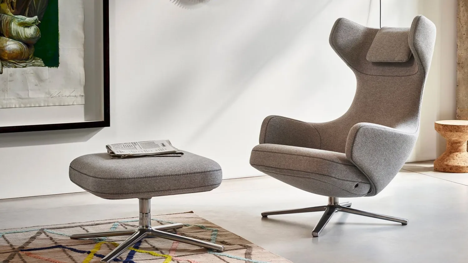 Leren Fauteuils|Design Fauteuils-Vitra Grand Repos Fauteuil Cement