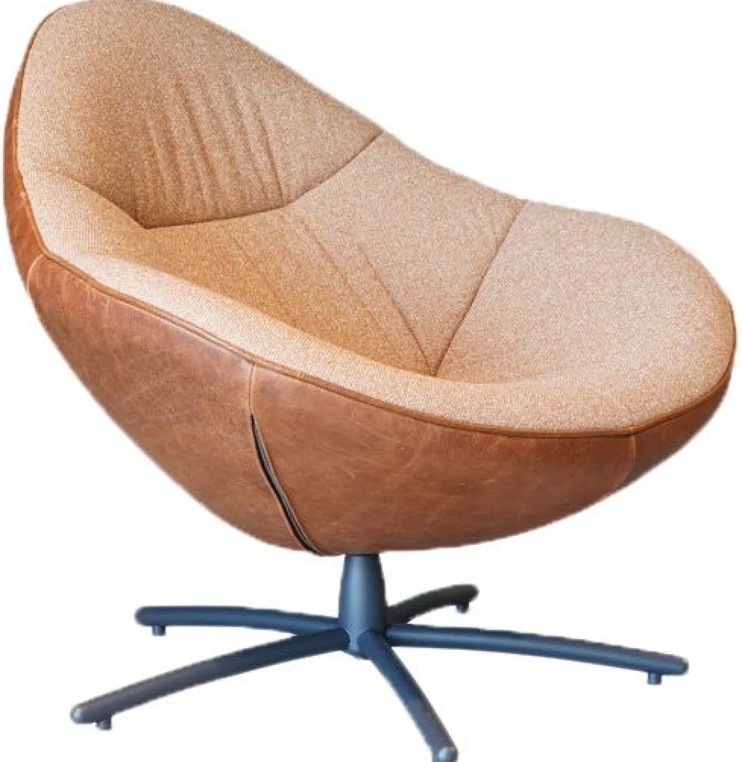 Ronde Fauteuils|Draaifauteuils-LABEL Vandenberg Hidde Soft Fauteuil Bruin