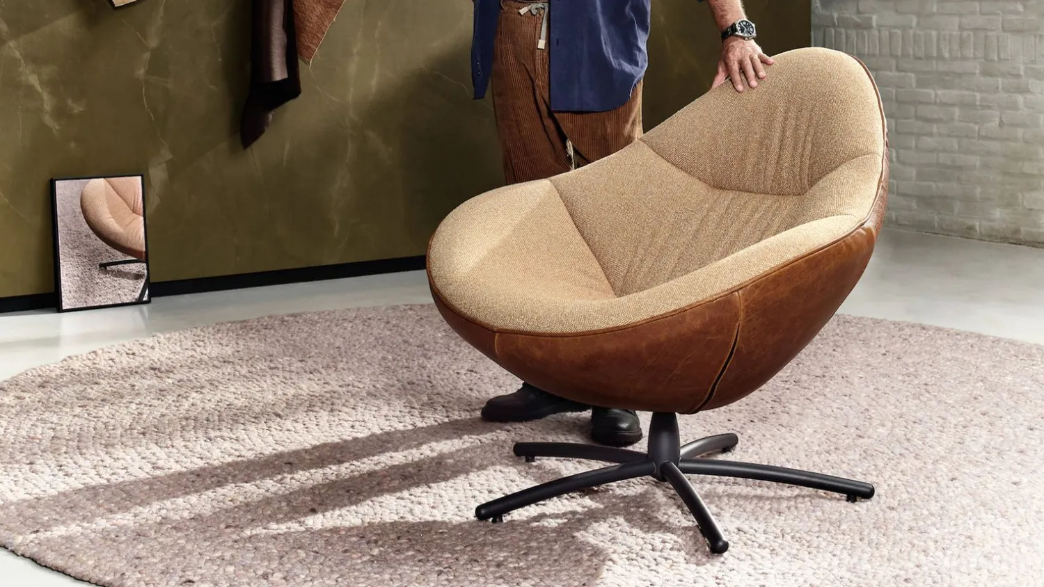 Ronde Fauteuils|Draaifauteuils-LABEL Vandenberg Hidde Soft Fauteuil Bruin