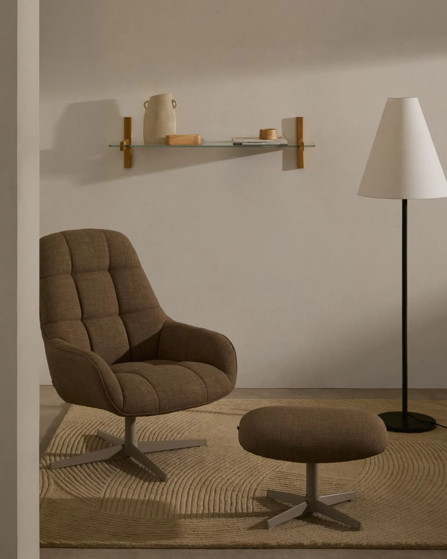 Hockers|Poefs-Kave Home Jaspe Voetenbank Lichtbruin