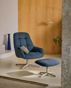 Hockers|Poefs-Kave Home Jaspe Voetenbank Blauw