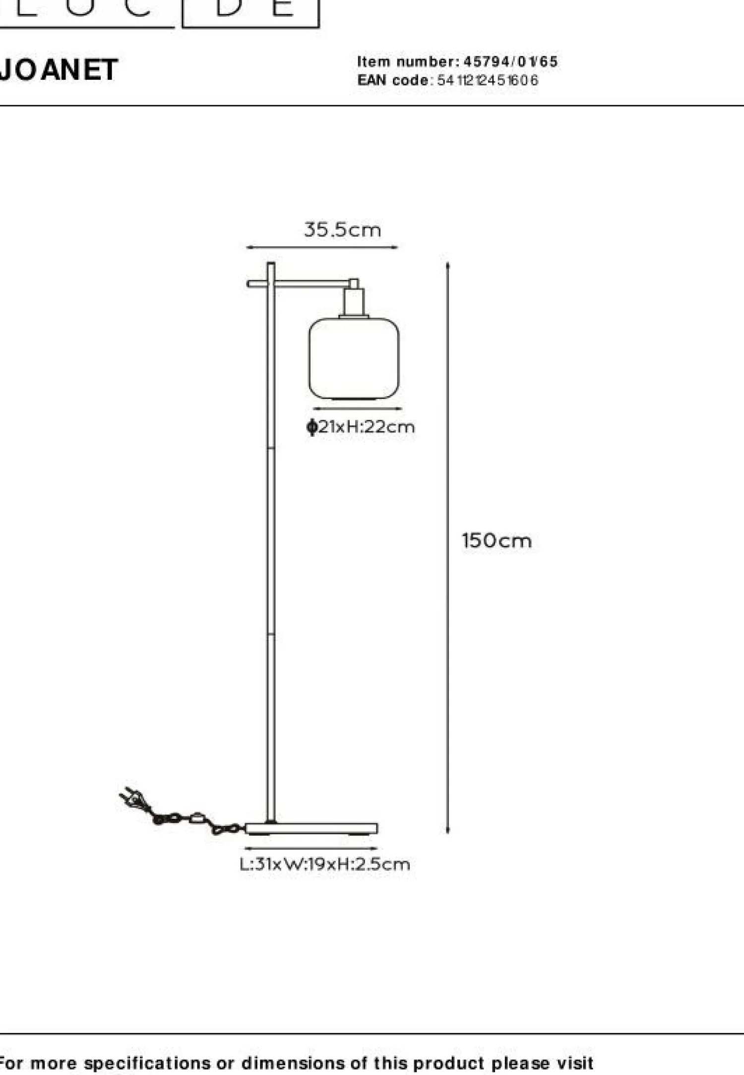 Moderne Vloerlampen|Vloerlampen-Lucide Joanet Vloerlamp Zwart