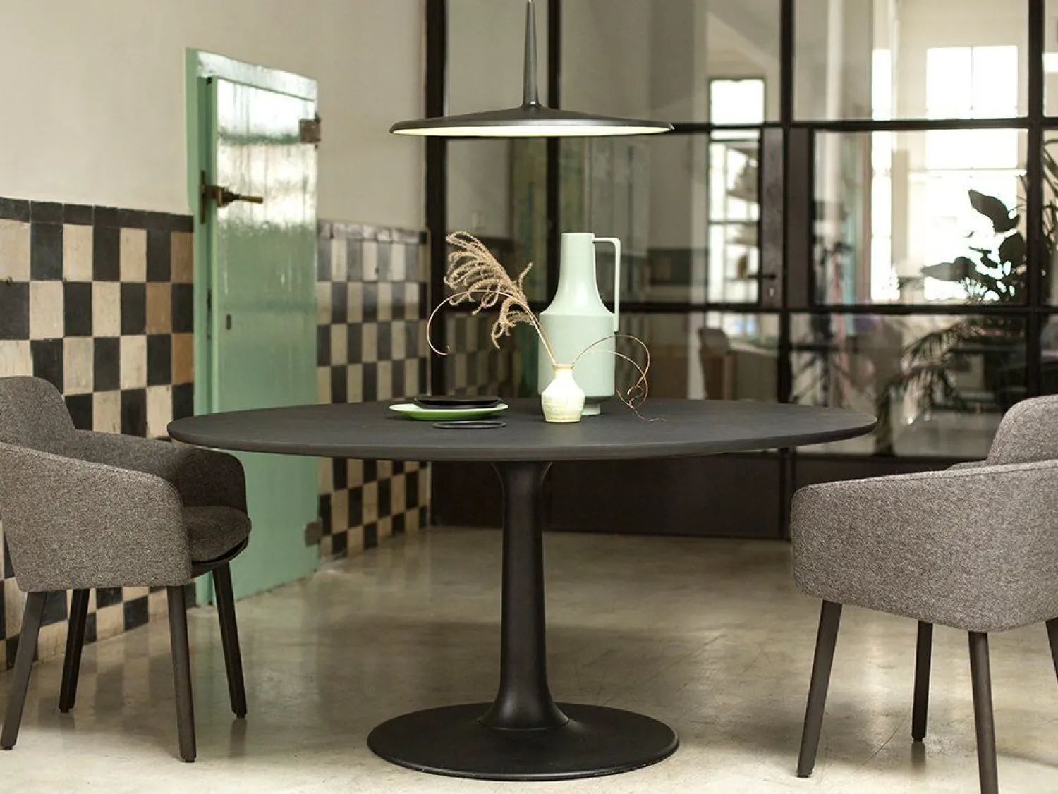 Ronde Eettafels-Arco Joist Eettafel Oak Smoke
