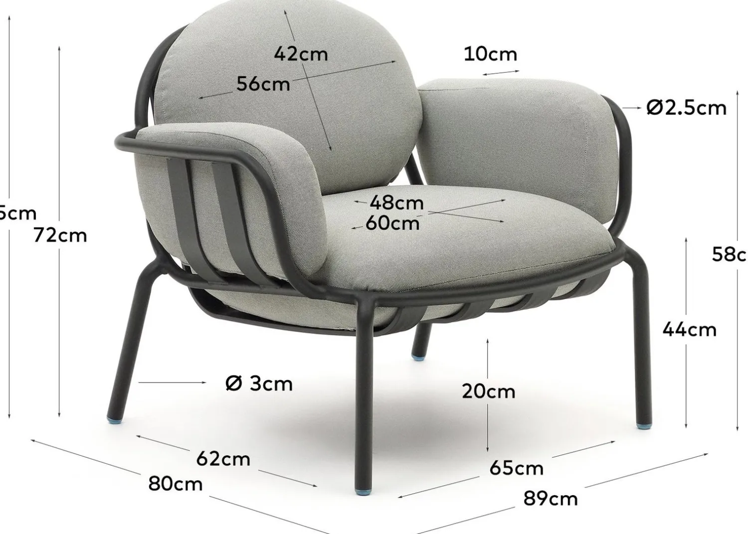 Tuinstoelen-Kave Home Joncols Outdoor Fauteuil Grijs