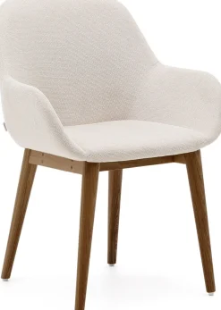 Eetkamerstoelen Met Armleuning-Kave Home Konna Essenhout Eetkamerstoel Creme, Donkerbruin