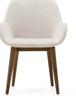 Eetkamerstoelen Met Armleuning-Kave Home Konna Essenhout Eetkamerstoel Creme, Donkerbruin