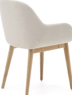 Eetkamerstoelen Met Armleuning-Kave Home Konna Essenhout Eetkamerstoel Creme, Naturel