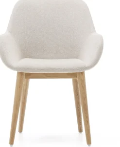 Eetkamerstoelen Met Armleuning-Kave Home Konna Essenhout Eetkamerstoel Creme, Naturel