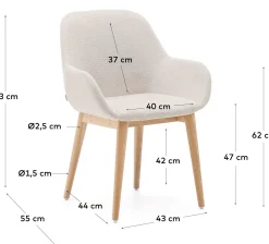 Eetkamerstoelen Met Armleuning-Kave Home Konna Essenhout Eetkamerstoel Creme, Naturel