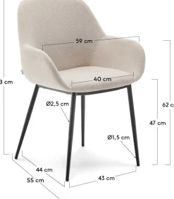 Eetkamerstoelen Met Armleuning-Kave Home Konna Staal Eetkamerstoel Creme, Zwart