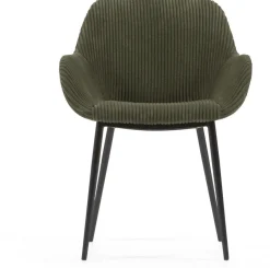 Eetkamerstoelen Met Armleuning-Kave Home Konna Staal Eetkamerstoel Donkergroen, Zwart