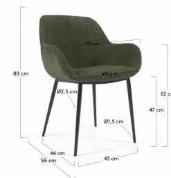 Eetkamerstoelen Met Armleuning-Kave Home Konna Staal Eetkamerstoel Donkergroen, Zwart