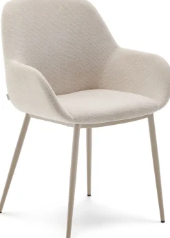 Eetkamerstoelen Met Armleuning-Kave Home Konna Staal Eetkamerstoel Beige