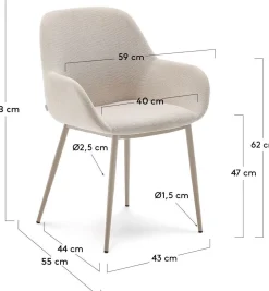 Eetkamerstoelen Met Armleuning-Kave Home Konna Staal Eetkamerstoel Beige