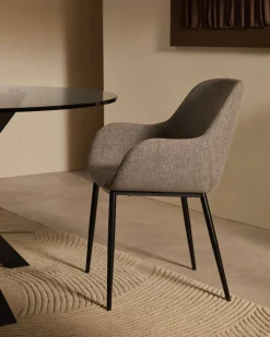 Eetkamerstoelen Met Armleuning-Kave Home Konna Staal Eetkamerstoel Grijs, Zwart