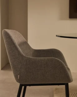 Eetkamerstoelen Met Armleuning-Kave Home Konna Staal Eetkamerstoel Grijs, Zwart