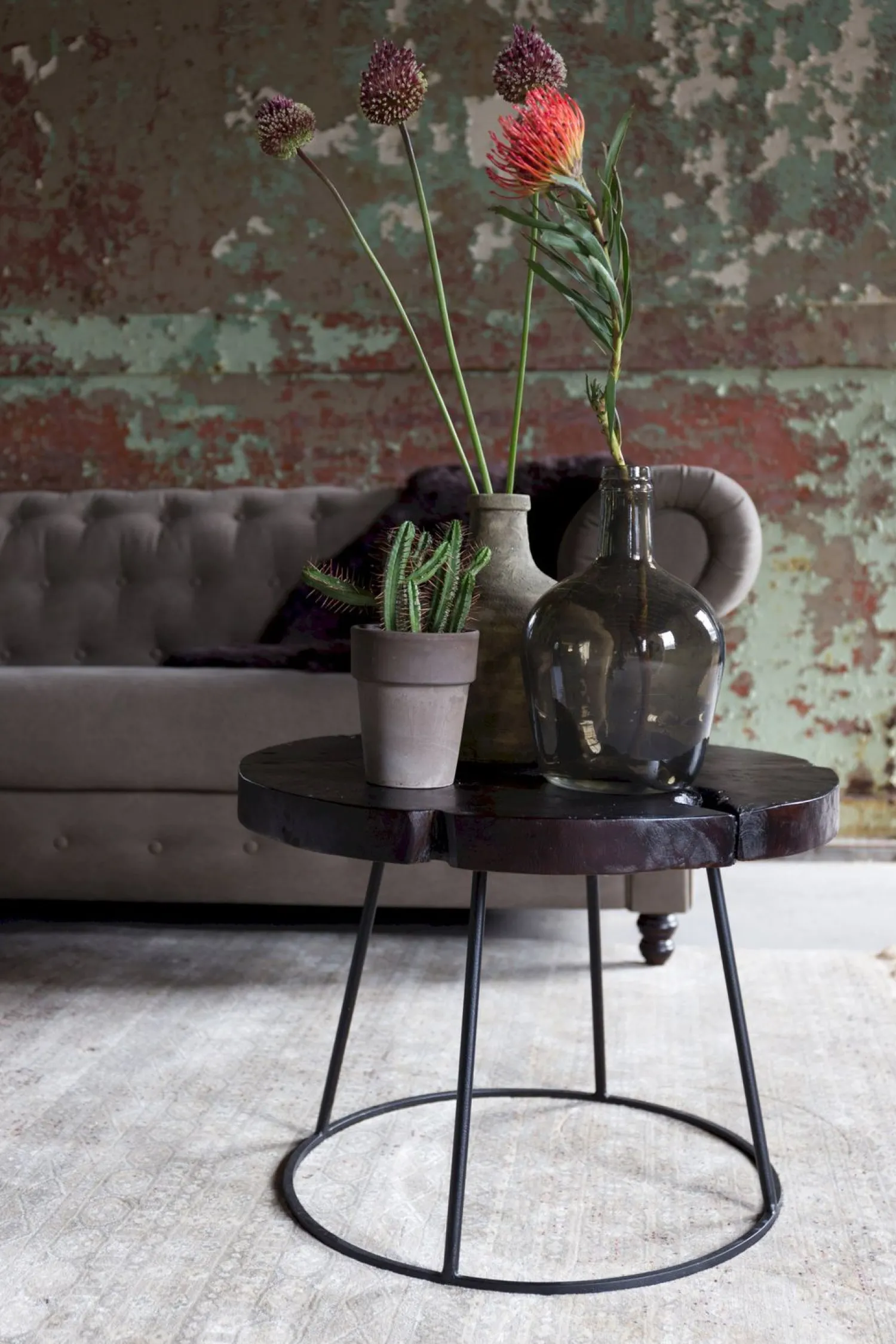 Industriële Bijzettafels|Ronde Bijzettafels-Dutchbone Kraton Bijzettafel Chocolate Black