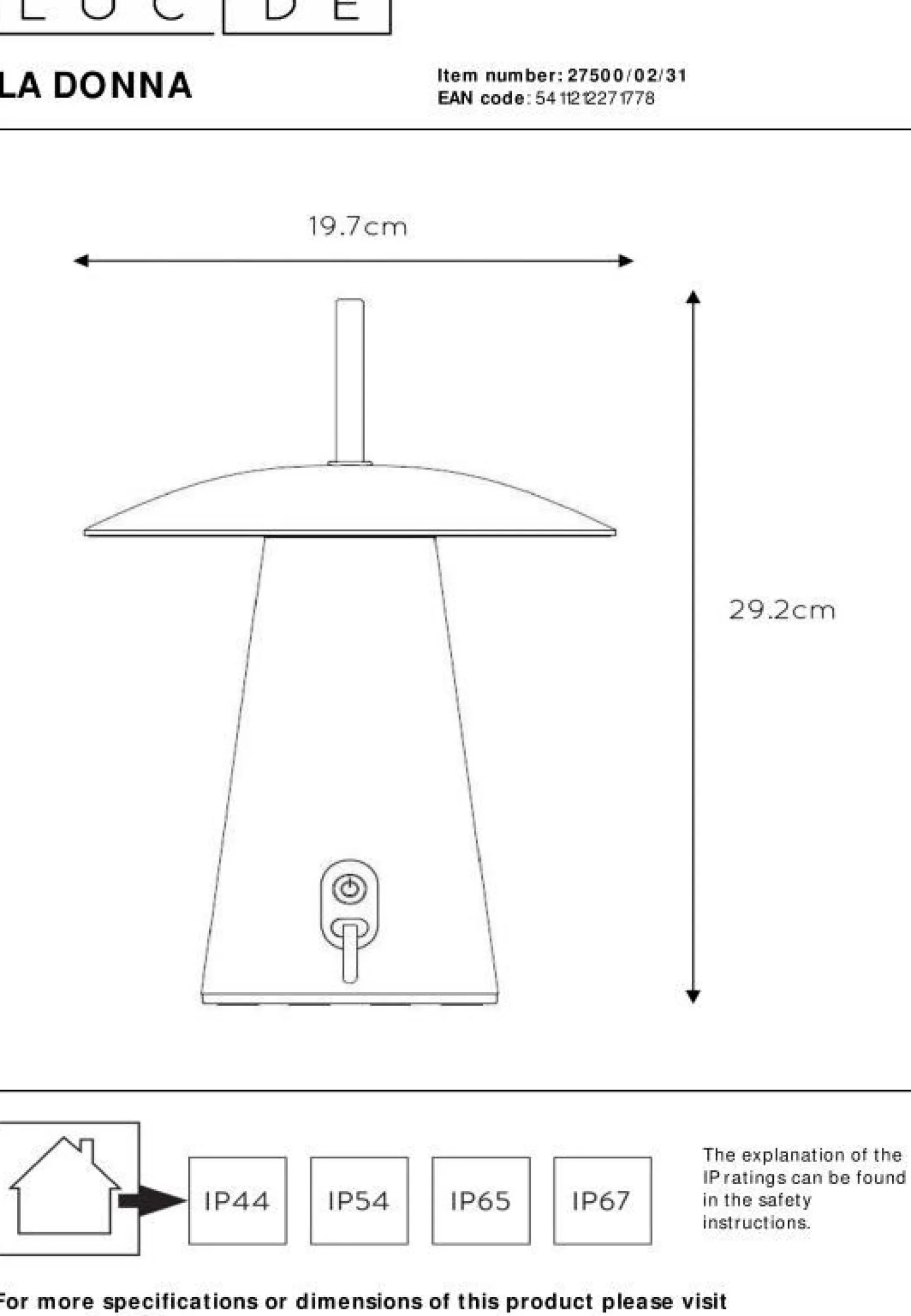 Tafellampen|Tafellampen-Lucide La Donna Tafellamp Wit