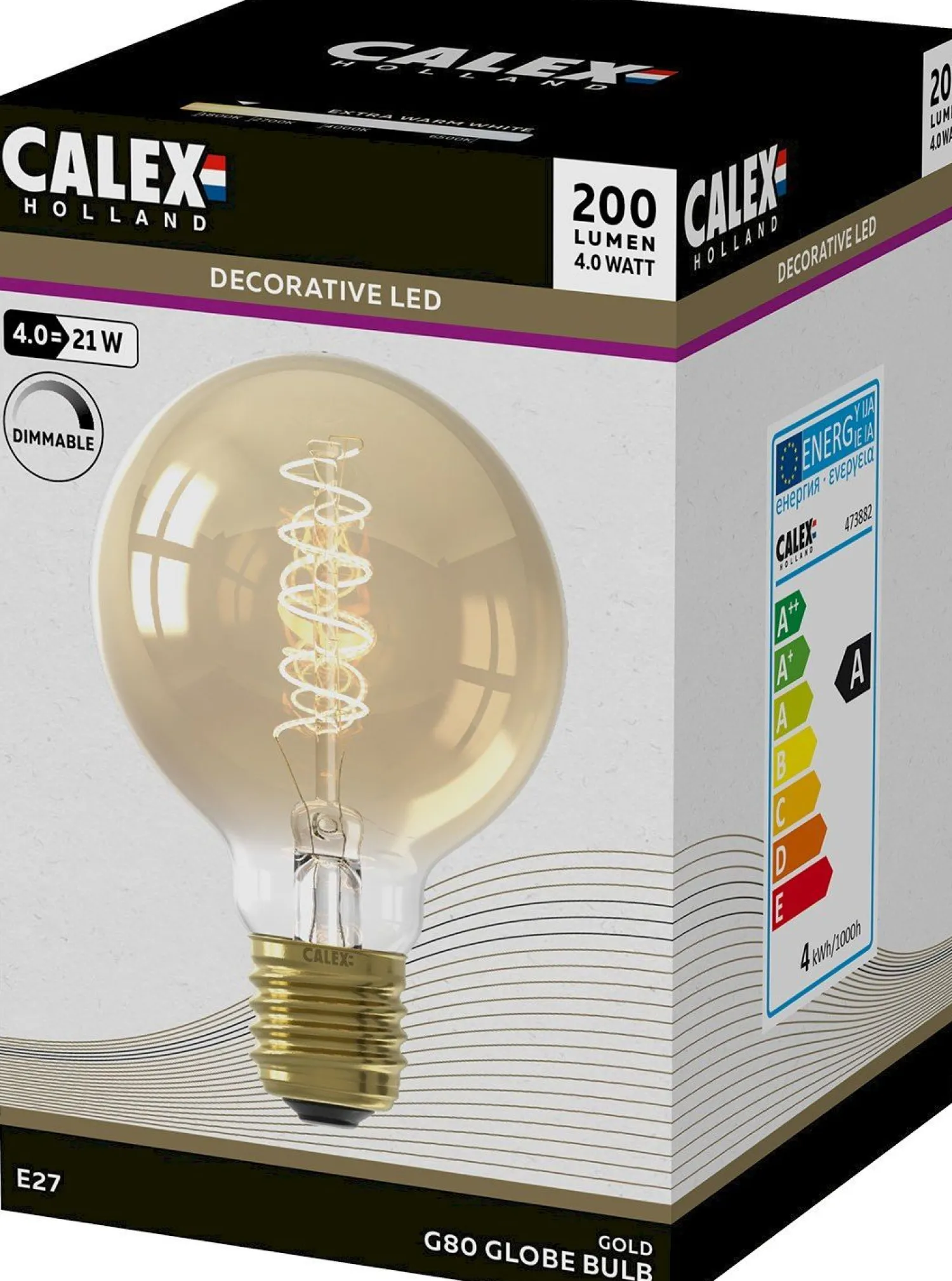 Lichtbronnen|Lichtbronnen-Calex LED Filament Globe Lichtbron Goud
