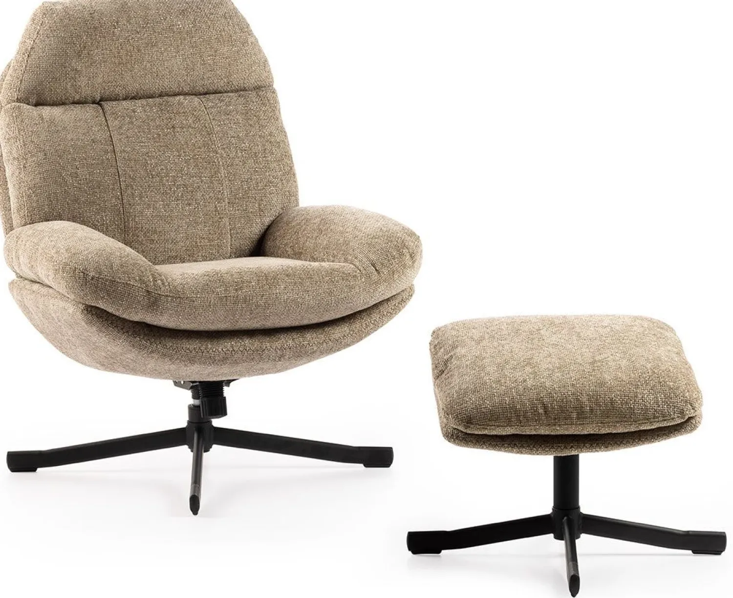 Draaifauteuils|Relaxfauteuils-Feelings Wonen Lenn Relaxfauteuil + Hocker Taupe