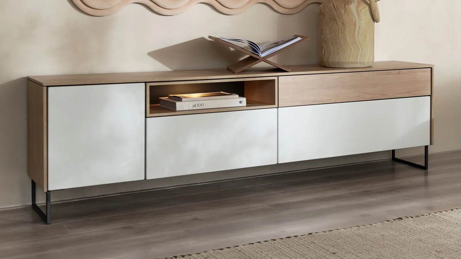 Tv-Meubels-XOOON Lindfield Lowboard Wit, Naturel
