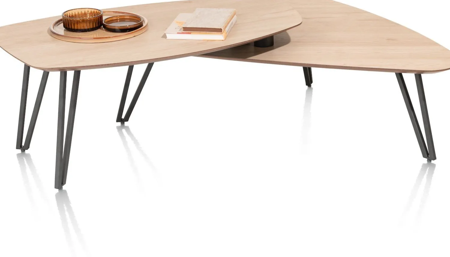 Houten Salontafels-XOOON Lindfield Salontafelset Naturel, Zwart