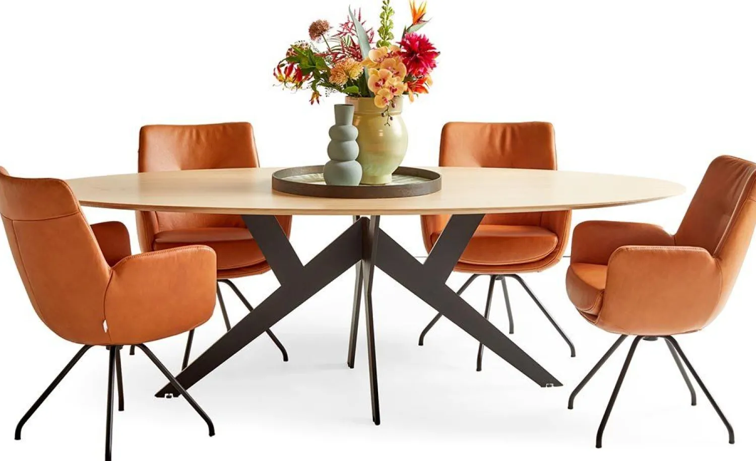 Eetkamerstoelen Met Armleuning-Movani Lisanne Eetkamerstoel Cognac, Lichtbruin