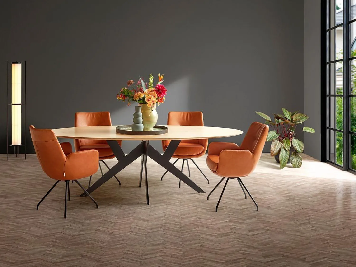 Eetkamerstoelen Met Armleuning-Movani Lisanne Eetkamerstoel Cognac, Lichtbruin