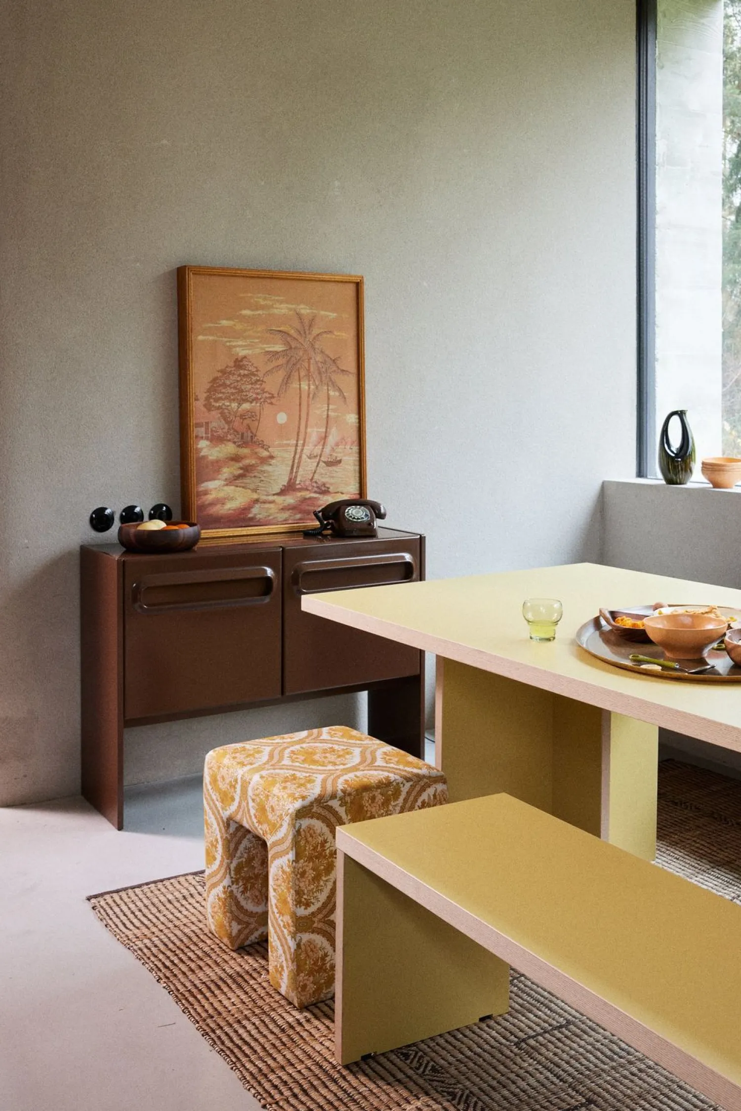 Hockers|Poefs-HKLIVING Lobby Hocker Oranje, Geel, Wit